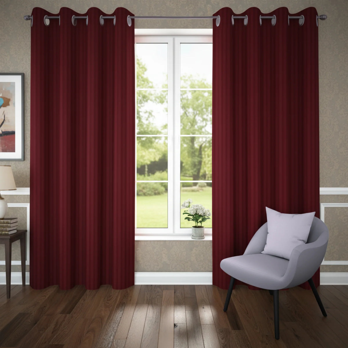 MAROON stripe WINDOW CURTAINS