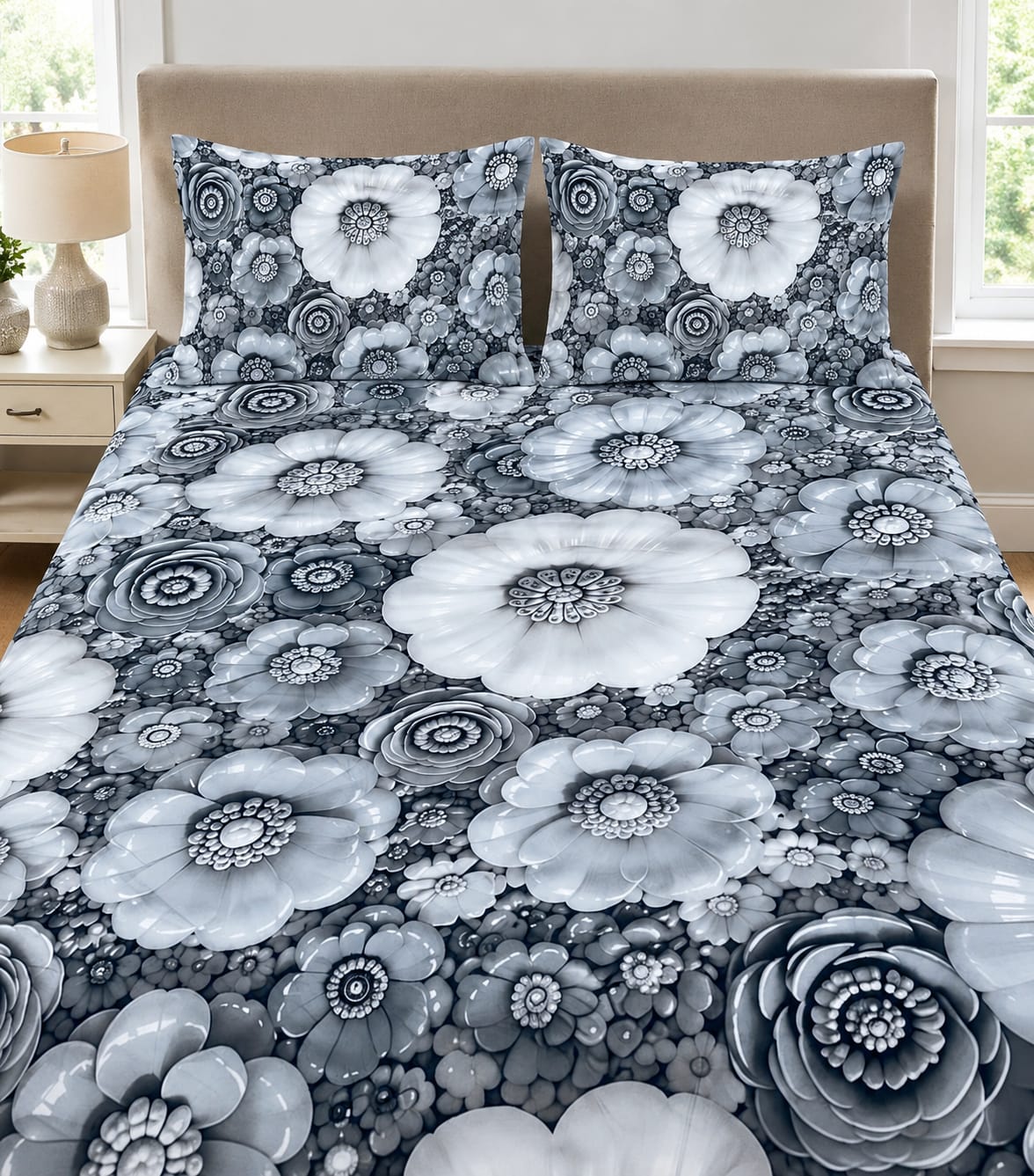 3D Printed Bedsheet with 2 Pillow Covers – 3-Piece Set