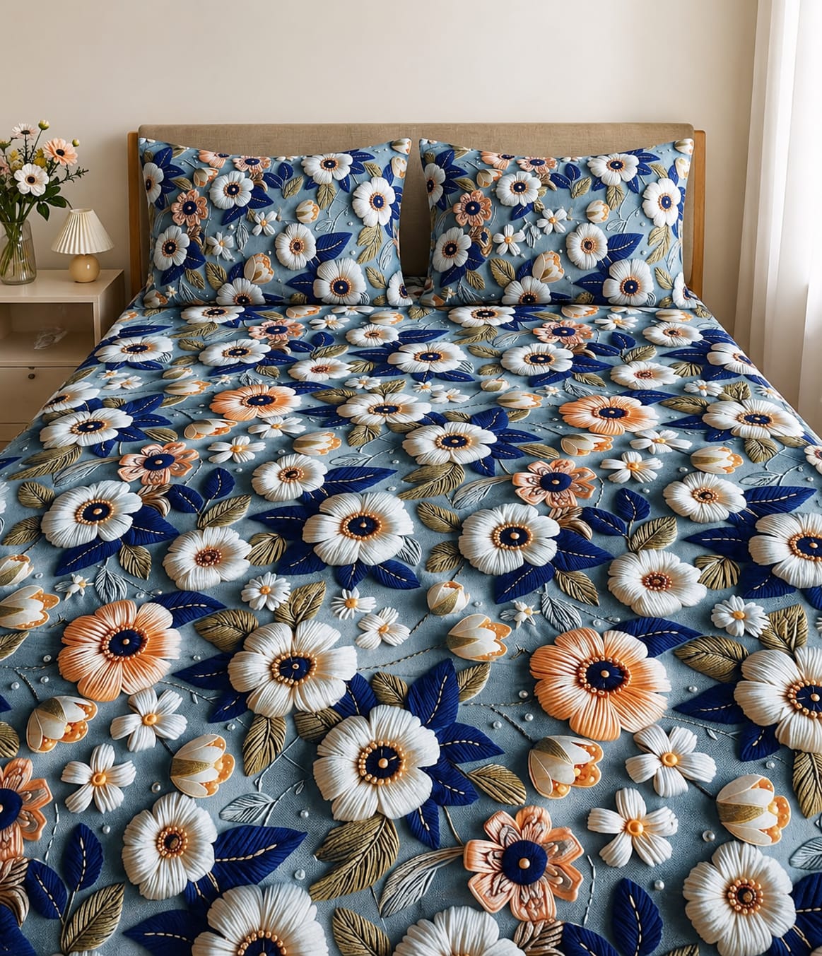 3D Printed Bedsheet with 2 Pillow Covers – 3-Piece Set