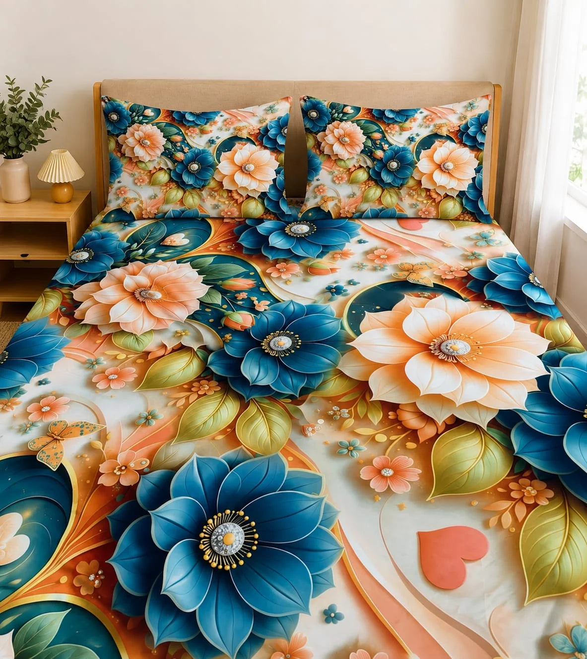3D Printed Bedsheet with 2 Pillow Covers – 3-Piece Set