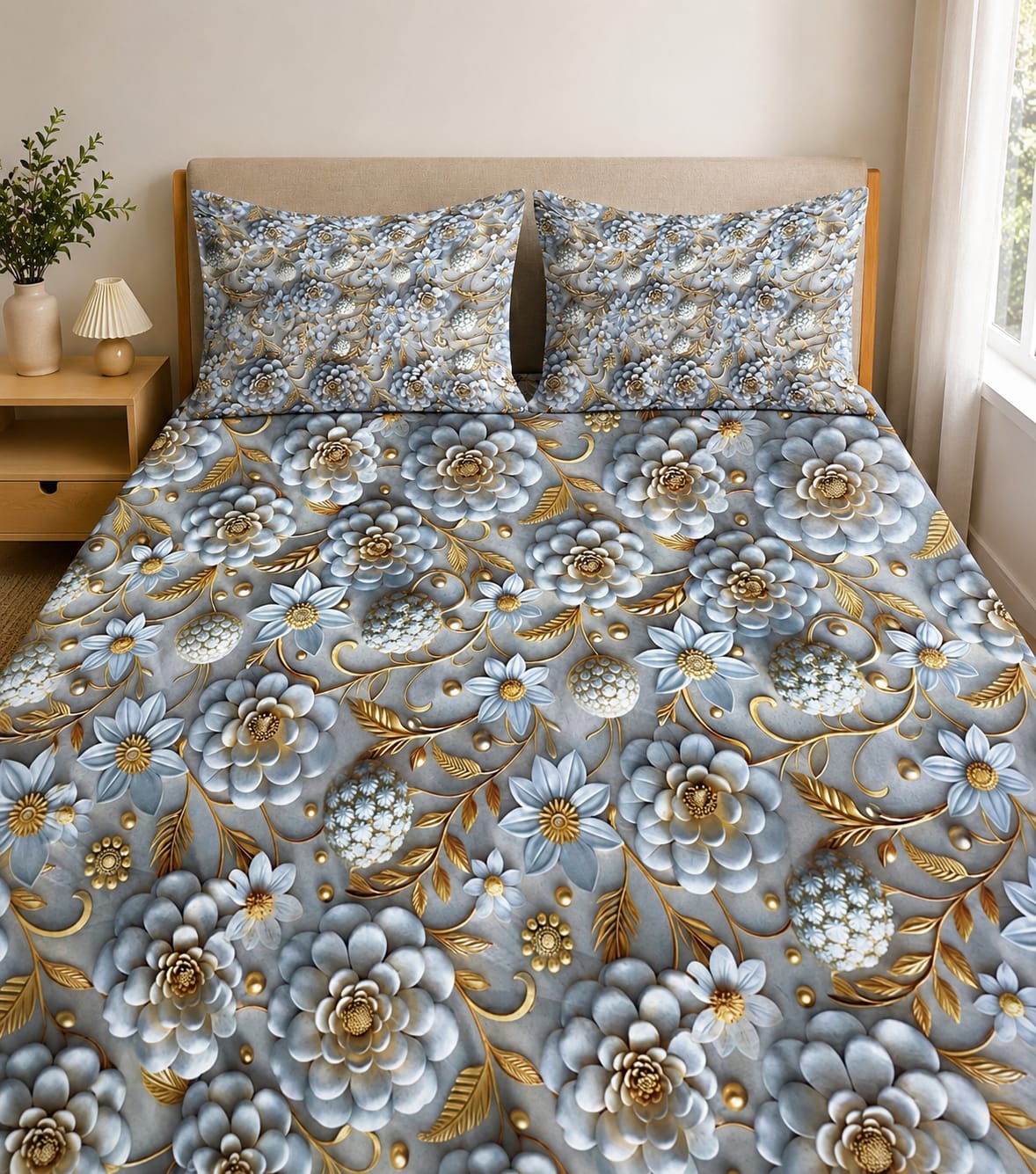 3D Printed Bedsheet with 2 Pillow Covers – 3-Piece Set