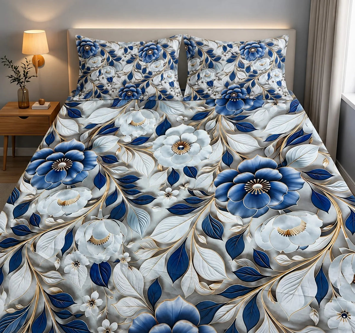 3D Printed Bedsheet with 2 Pillow Covers – 3-Piece Set