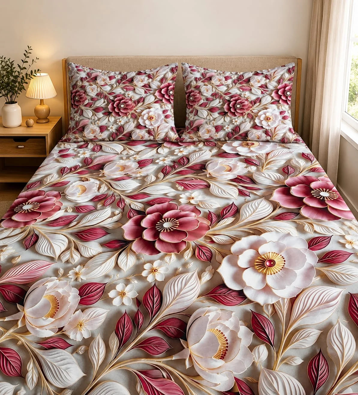 3D Printed Bedsheet with 2 Pillow Covers – 3-Piece Set