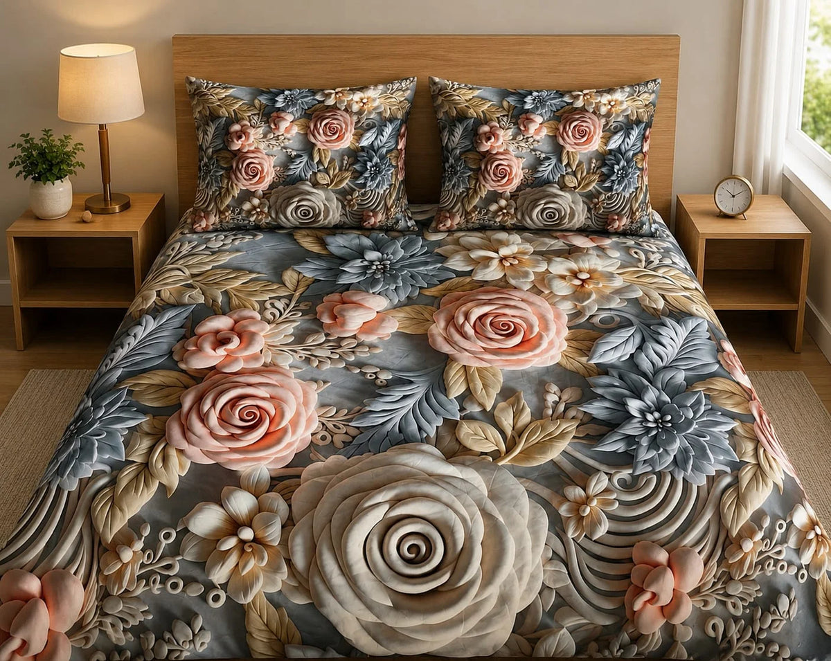 3D Printed Bedsheet with 2 Pillow Covers – 3-Piece Set