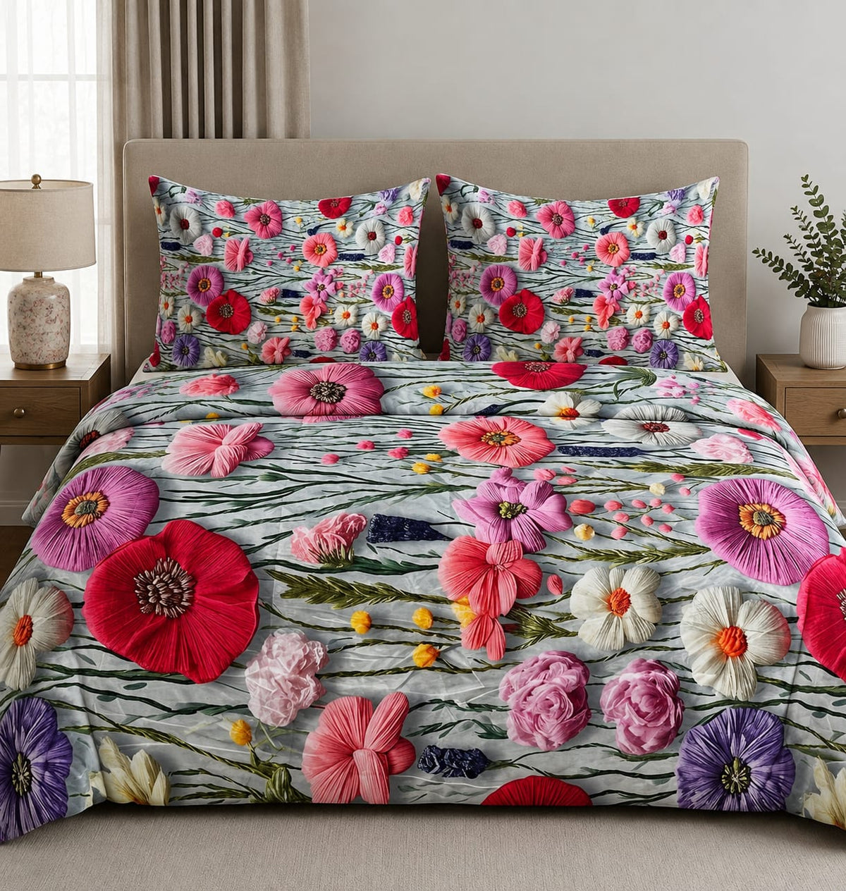 3D Printed Bedsheet with 2 Pillow Covers – 3-Piece Set