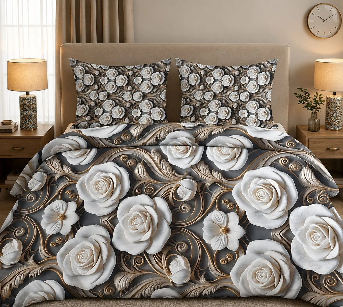 3D Printed Bedsheet with 2 Pillow Covers – 3-Piece Set