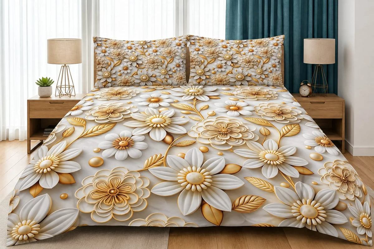 3D Printed Bedsheet with 2 Pillow Covers – 3-Piece Set