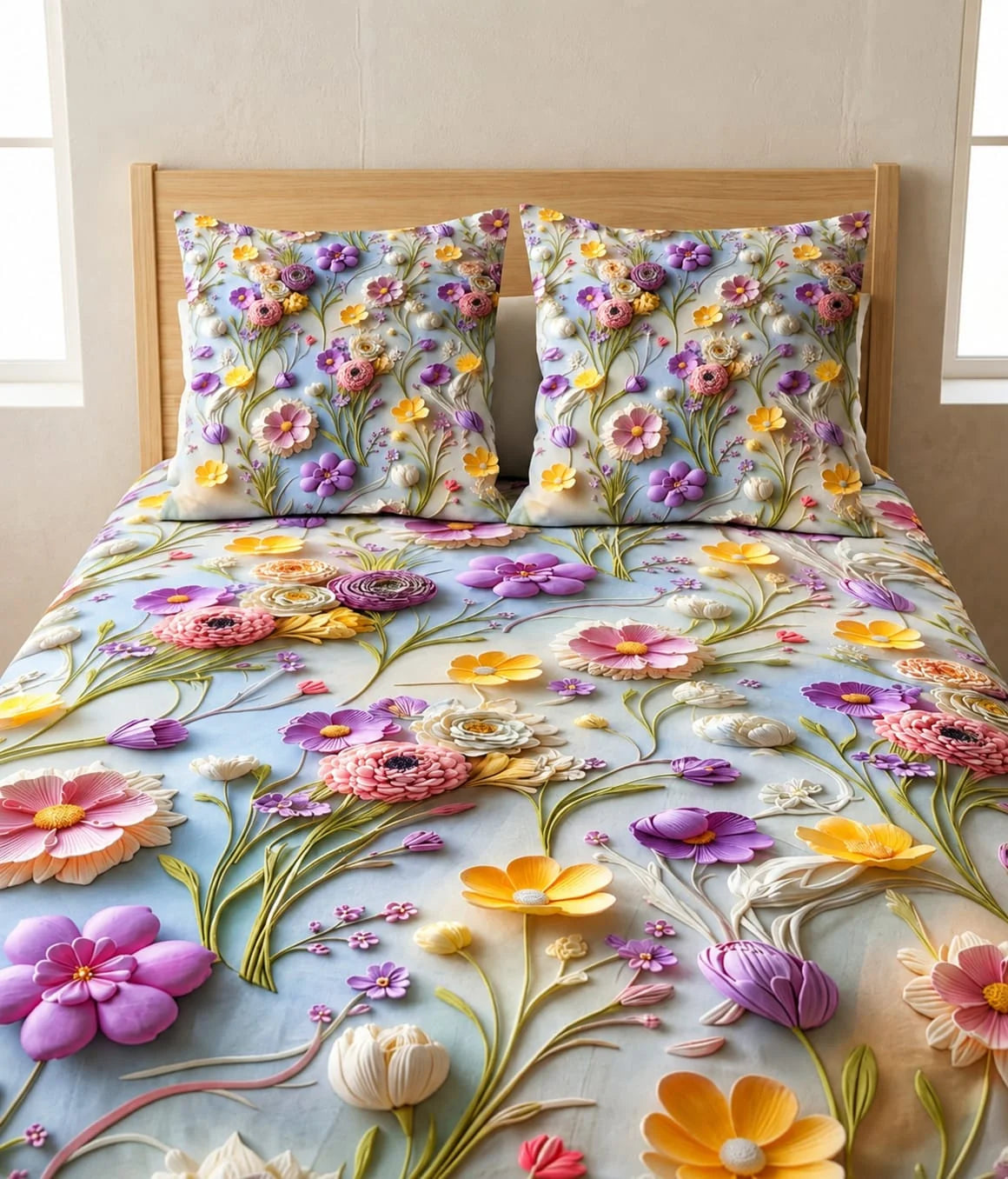 3D Printed Bedsheet with 2 Pillow Covers – 3-Piece Set